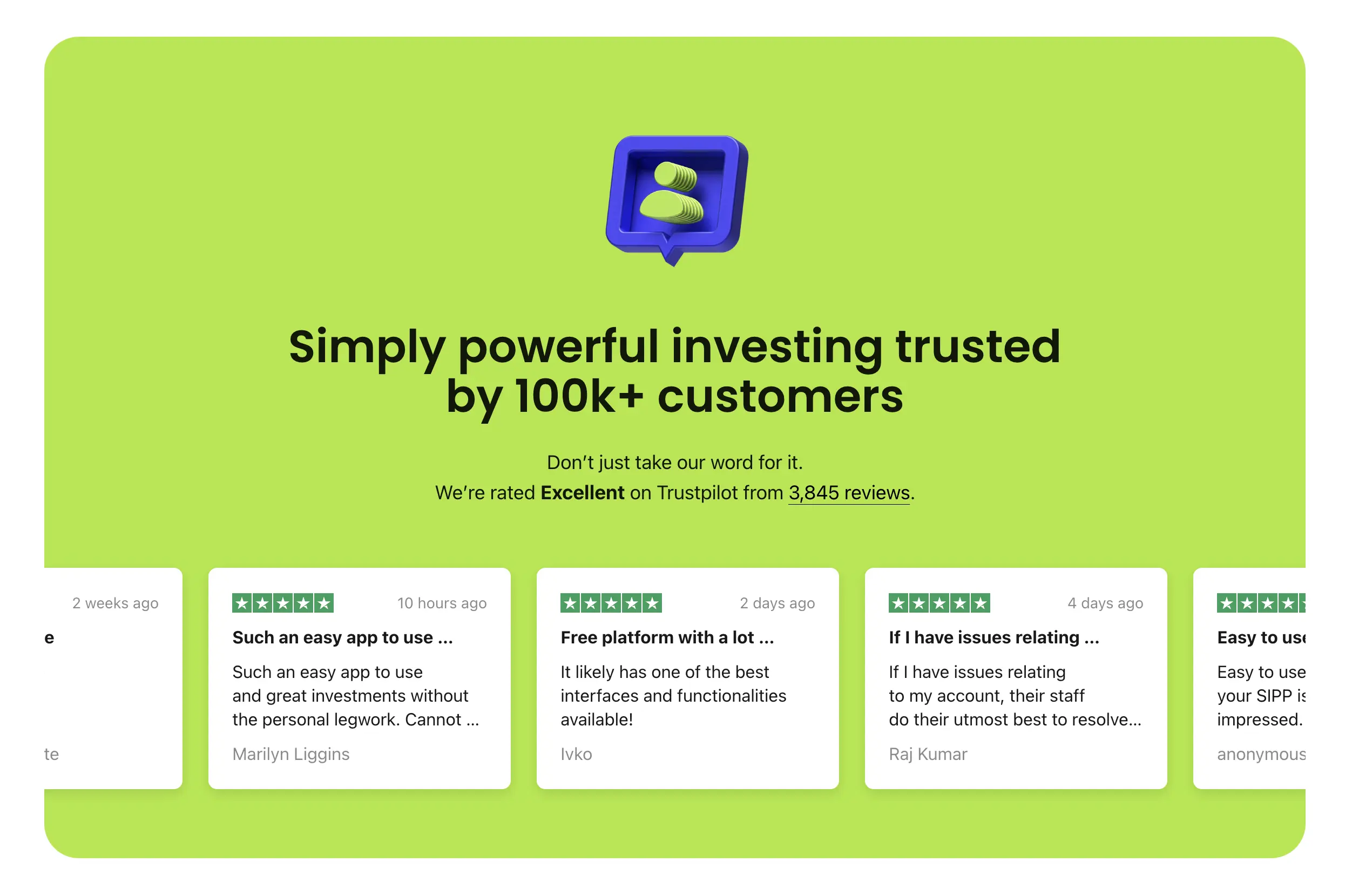 InvestEngine Trustpilot reviews rated Excellent