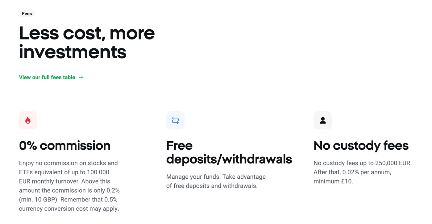 XTB fees overview: 0% commission, free deposits and withdrawals, no custody fees