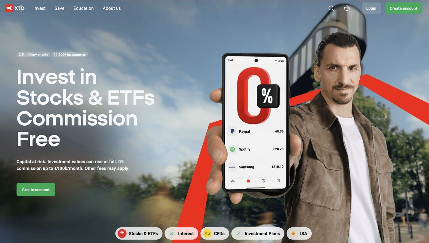 XTB UK homepage: invest in stocks and ETFs commission-free