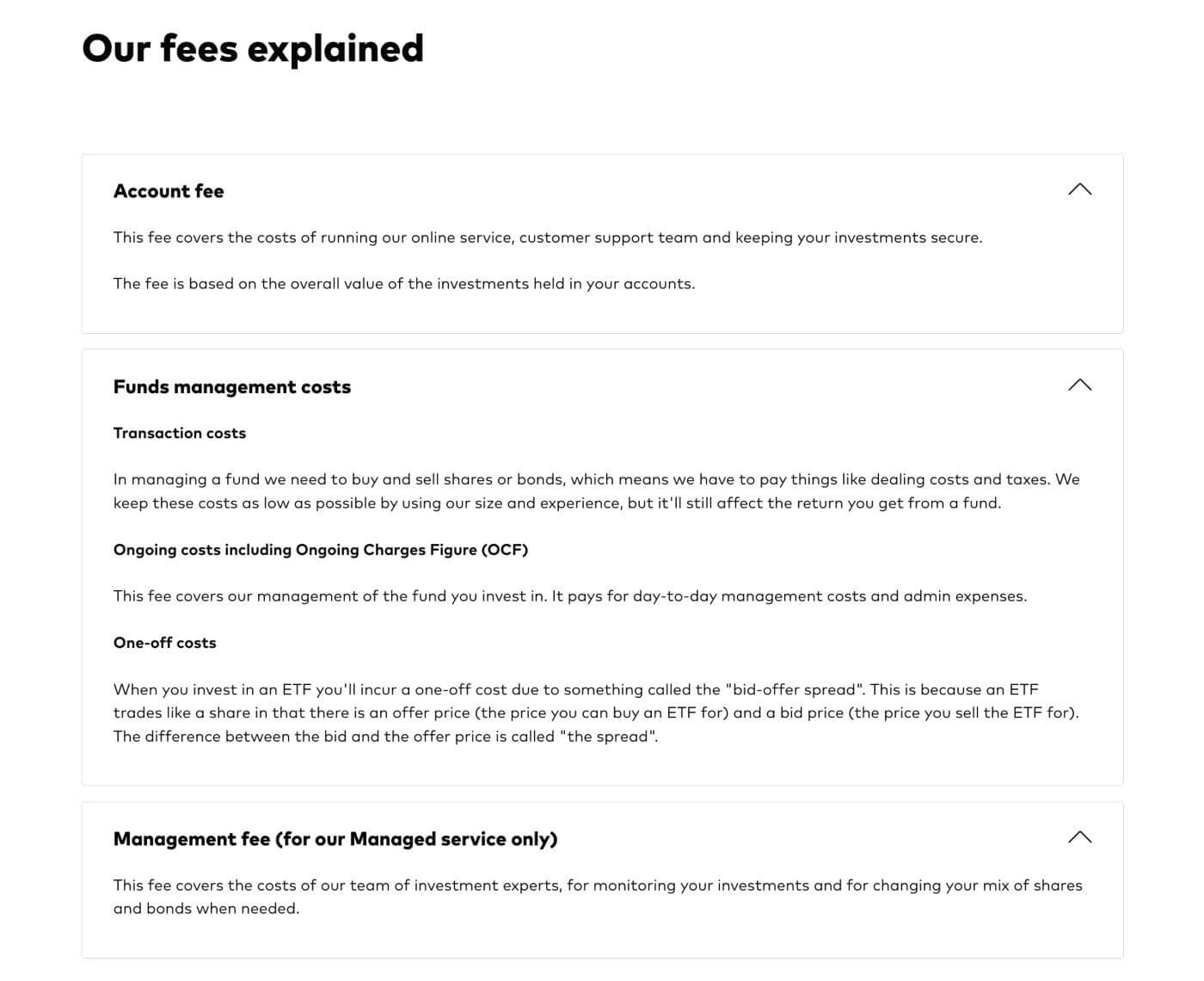 Vanguard fees explained page