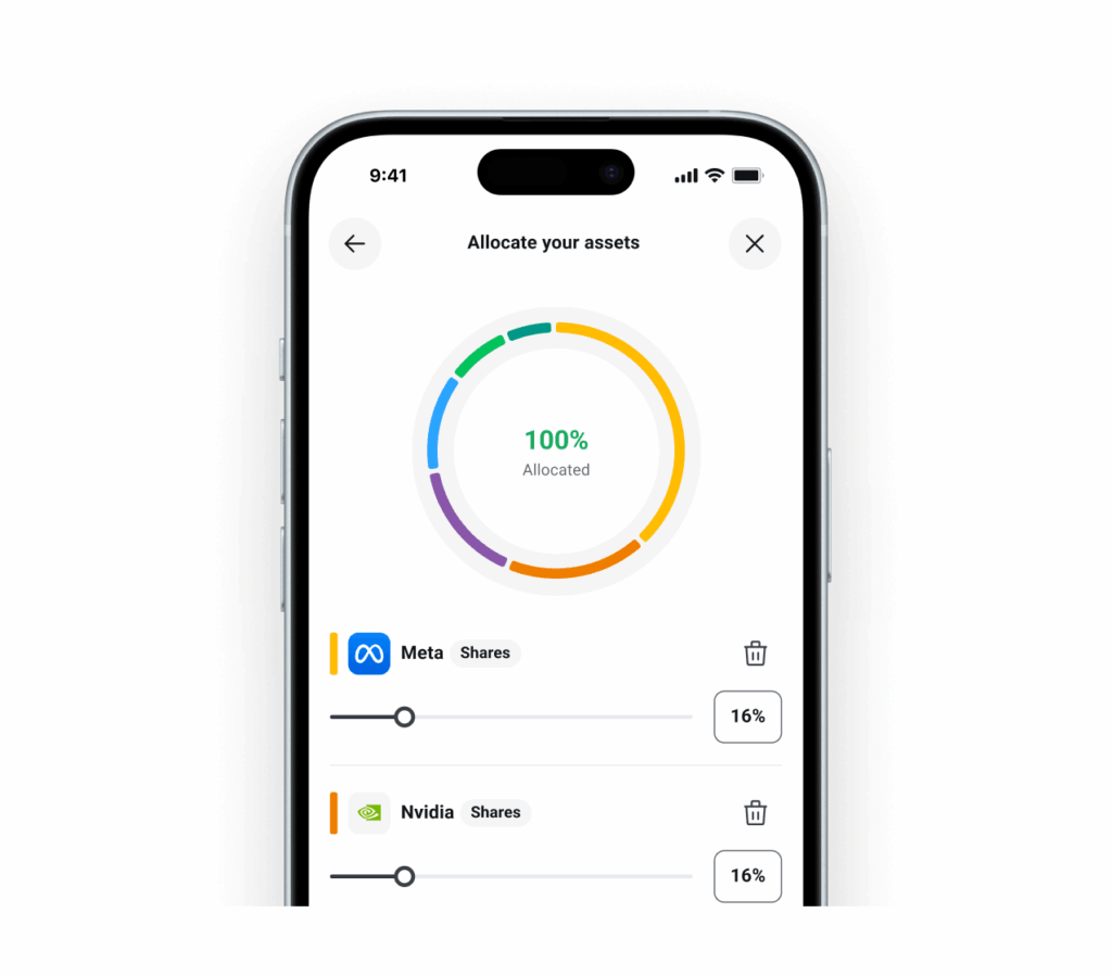 Allocating funds across a ready-made XTB Investment Plan in the mobile app